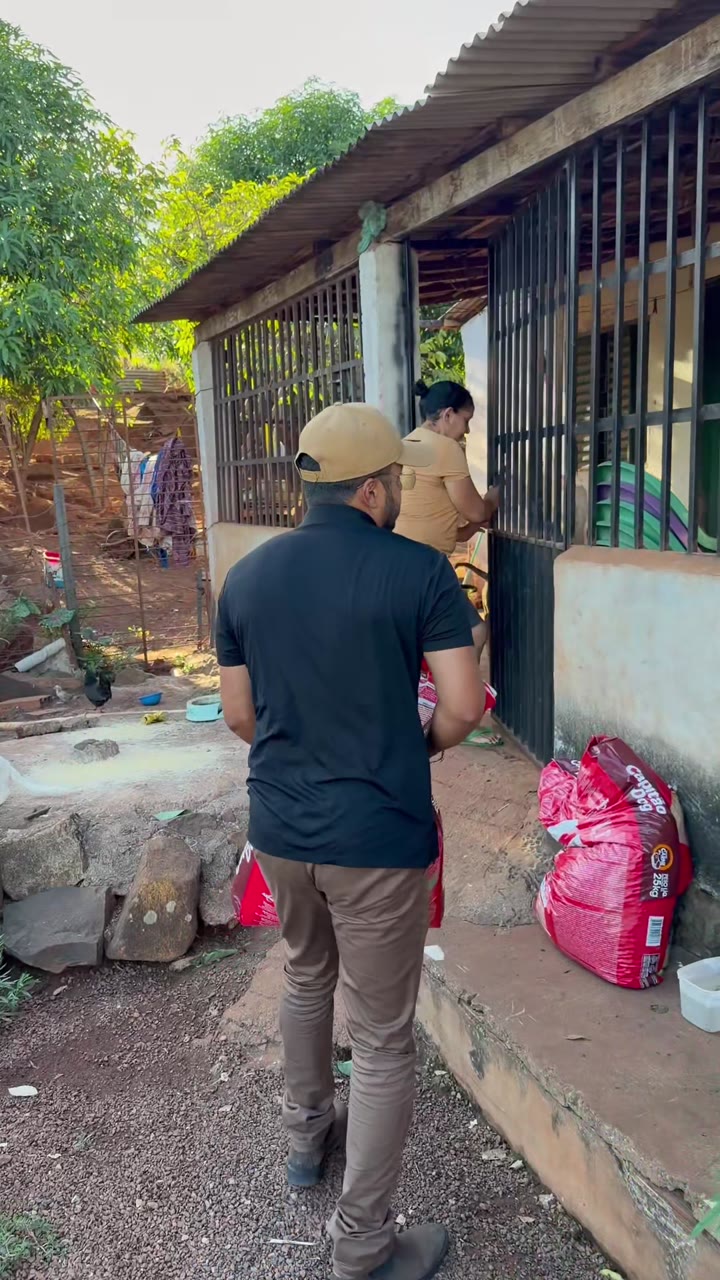 Entrega de sacos de ração em um local de acolhimento de cães